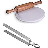 Finaldeals Combo Pack Stainless Steel Tong Roti Chapati Chimta Chipya Silver With Marble Chakla and wooden Belan