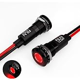 FILN 2PCS 12mm (1/2") Red LED indicator Light Waterproof Metal Signal Lamp 5V 12V 24V IP67 Pilot Dash Head for Car Industrial equipment Light (12V-black shell Red 2PCS)