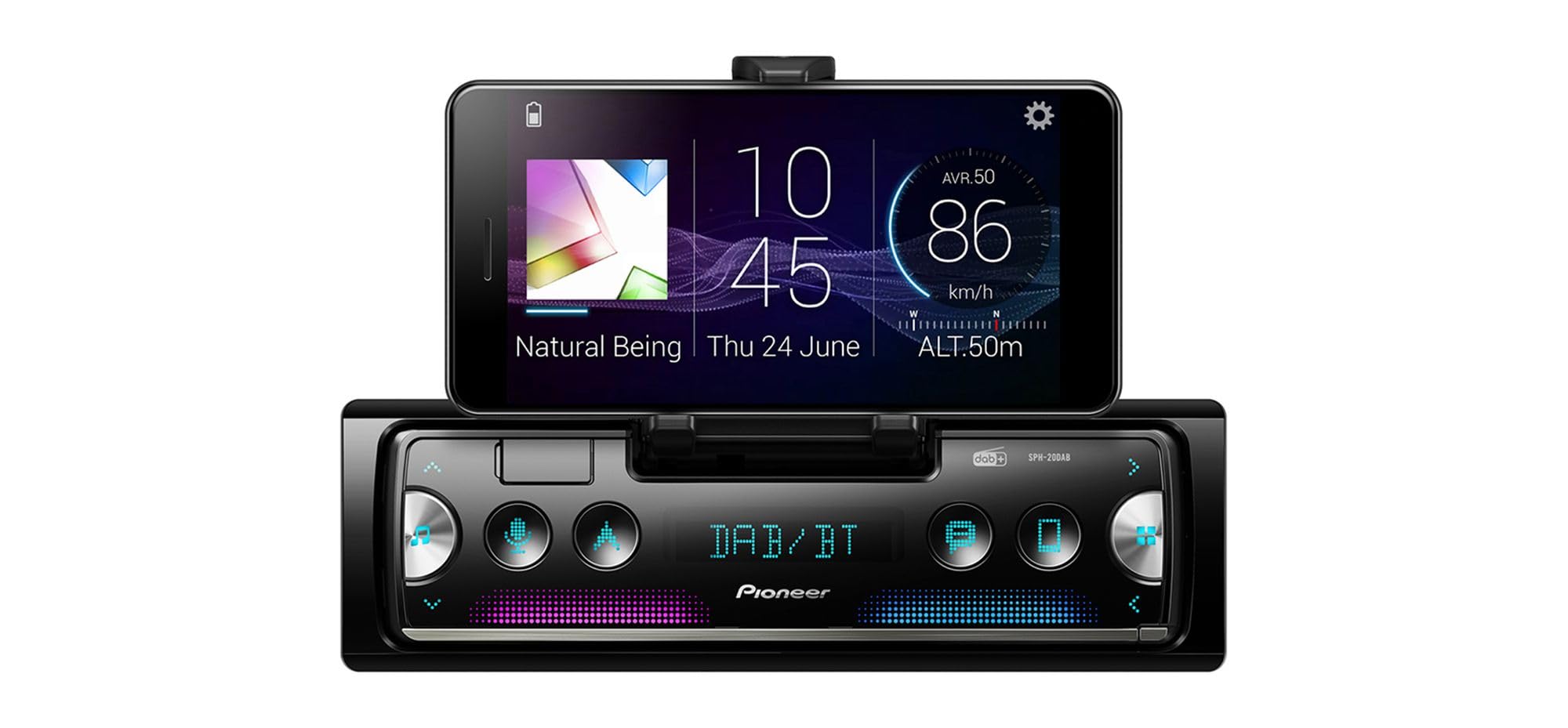 Pioneer SPH-20DAB Next generation 1-DIN receiver with DAB/DAB+ Digital Radio, Bluetooth, USB and Spotify. Connects to iPhone & Android devices.