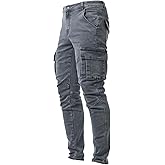 Men's Slim Fit Stretch Cargo Jeans Ripped Skinny Pants Side Pockets Design Casual Streetwear