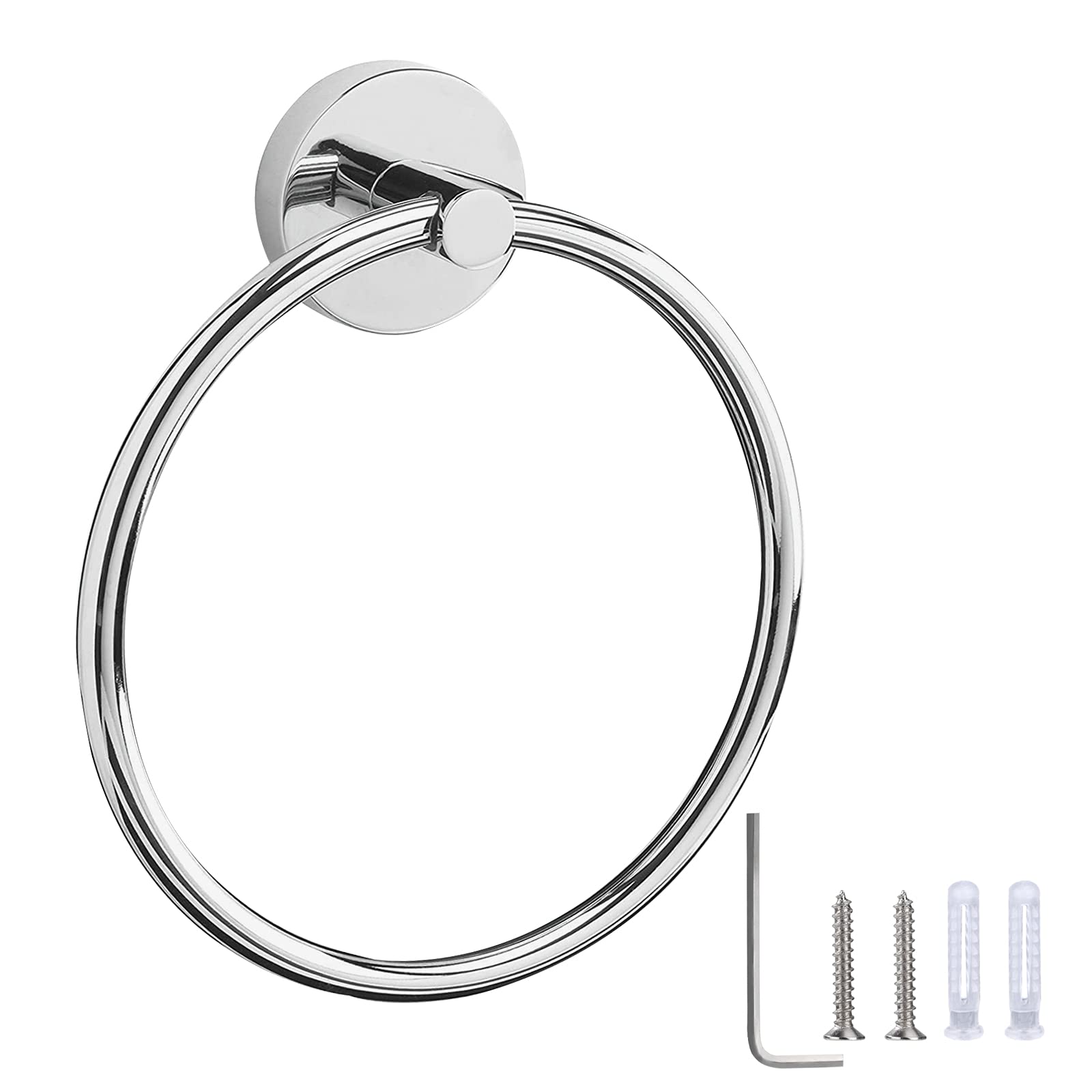Towel Ring Stainless Steel Towel Holder Bathroom Round Hand Towel Ring Wall Mounted Hanging Towel Hanger with Fixing Accessories (Silver)