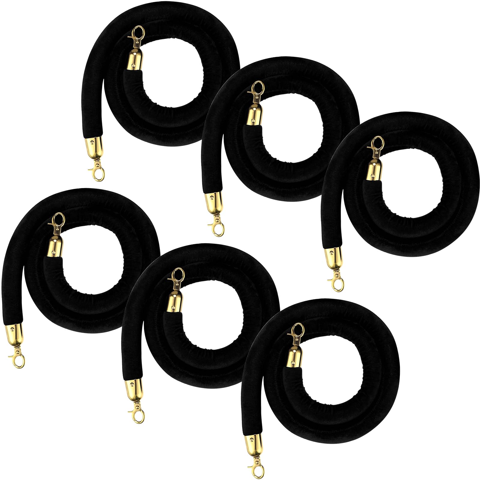 Photo 1 of Nuogo 6 Pcs Velvet Stanchion Rope Black Carpet Party Decorations 5ft Crowd Control Velvet Ropes Safety Barrier with Gold Hook for Event Movie Theaters Grand Opening Hotel Party Supplies