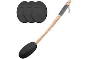 AmazerBath Lotion Applicator for Back, Feet, 4 Replacement Pads with 17" Curved Handle, Back Sunscreen Applicator for Kids, Elderly, Women, Apply Skin Cream Medicine Moisturizer Tanner, Black