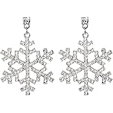 Rhinestone Christmas Snowflake Earrings Sterling Silver Elegant Clear Ice Snow Flower Sparkly Crystal Cubic Zirconia Dangle Drop Earrings for Women Xmas Party Winter Festival Holiday Fashion Jewelry Gifts