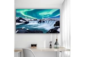 Aurora Waterfall Rustic Canvas Wall Art - 12x24in Unframed Poster- Home & Office Decor for Living Room, Bedroom, Kitchen & Ca
