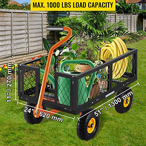 VEVOR Steel Garden Cart, 1000lbs Capacity Garden Utility Cart, 51'' L x