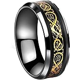 Tanyoyo Black Gold Celtic Dragon stainless steel Ring Wedding Band Jewelry Size 7-14