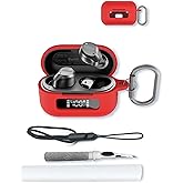 Case for TOZO NC9 Hybrid Active Noise Cancelling Wireless Earbuds,Soft Protective,BOVUGAC Silicone Case Cover with Keychain & Cleaning Kit & Lanyard-Red