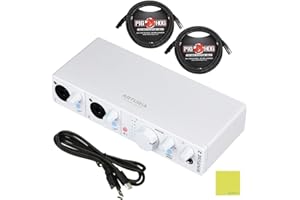 Arturia MiniFuse 2 Flexible Dual USB-C Audio Interface, White w/ 2-Pack Pig Hog PHM10 8mm XLR Microphone Cable and Liquid Audio Polishing Cloth