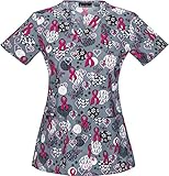 Cherokee Women's V-Neck Halloween Print Scrub Top