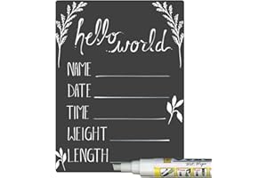 Cohas Hello World Newborn Baby Announcement Sign with Chalkboard Style Surface, 5 by 7 Inches, White Marker