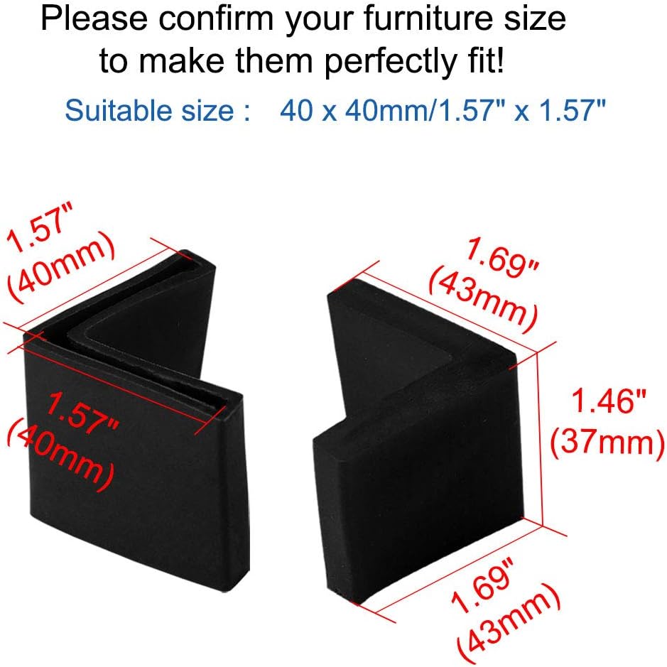 sourcing map 40mm x 40mm Angle Iron Foot Pads L Shaped PVC Furniture Desk Leg Caps End Covers Floor Protector Black 4 Pcs - Image 3