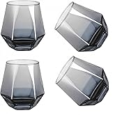 YUHANOER Wine Glasses Set Of 4,Stemless Diamond Wine Glass Shape 10 Oz Gray Christmas Glassware Dishwasher Safe, Spill-Proof Design For Red Wine, Cocktail, Whiskey, Bourbon for Wine Lovers (Gray)