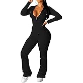 PINSV Women 2 Piece Outfits Workout Bodycon Tracksuit Long Sleeve Zip Up Hoodie Jacket Matching Flared Pants Sets