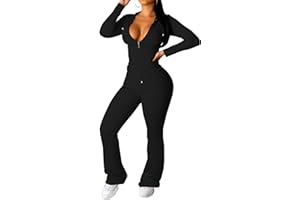 PINSV Women 2 Piece Outfits Workout Bodycon Tracksuit Long Sleeve Zip Up Hoodie Jacket Matching Flared Pants Sets