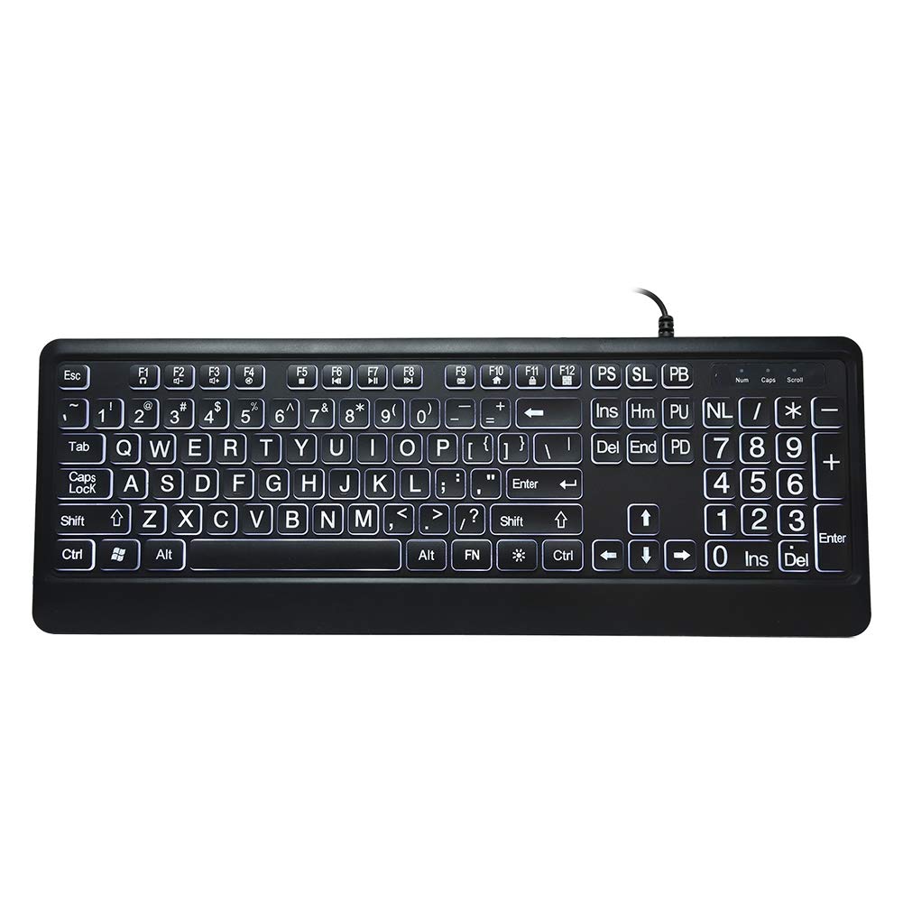 Wired Keyboard, Ergonomic Multimedia Keyboard USB Interface LED Backlight Keyboard Large Thickened Font for The Elderly
