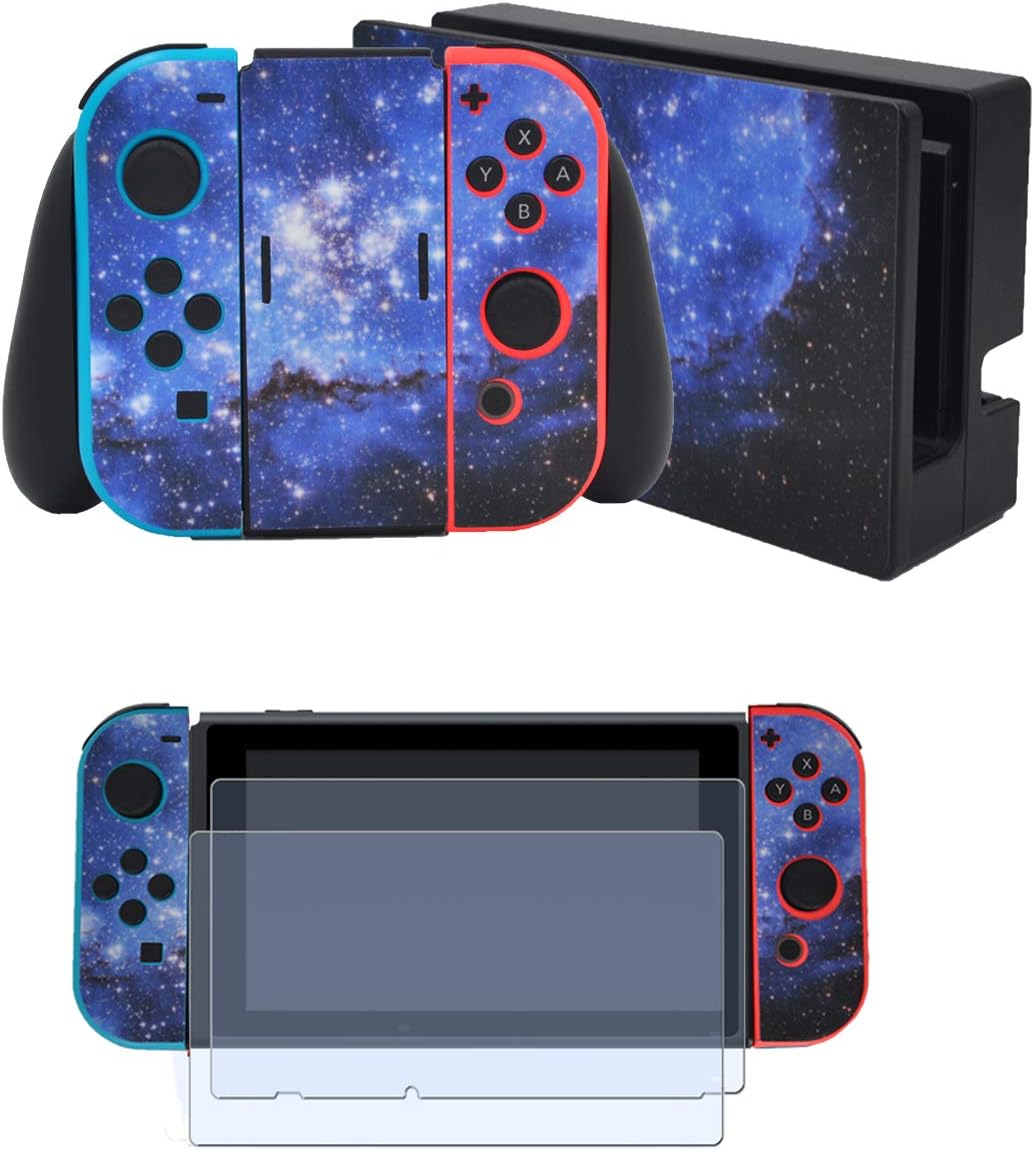 Taifond Full Set Faceplate Skin Decal Stickers for Nintendo Switch with 2Pcs Screen Protector (Console & Joy-con & Dock & Grip) -Blue Galaxy: Computers & Accessories