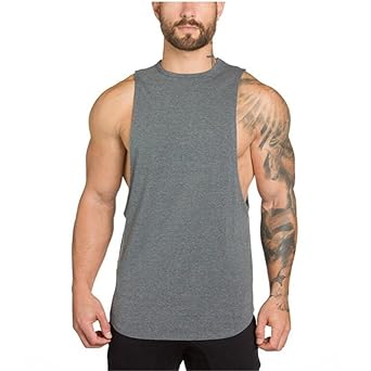 YeeHoo Herren Fitnessstudio Trägershirt Cut Off Tank Top Bodybuilding Stringer Unterhemd Muskel Gym saugfähige Weste Baumwoll