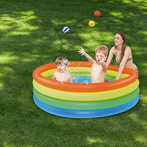 Inflatable Kiddie Pool Blow Up Paddling Pool 59" X 16" Portable 4 Ring Baby Children Water