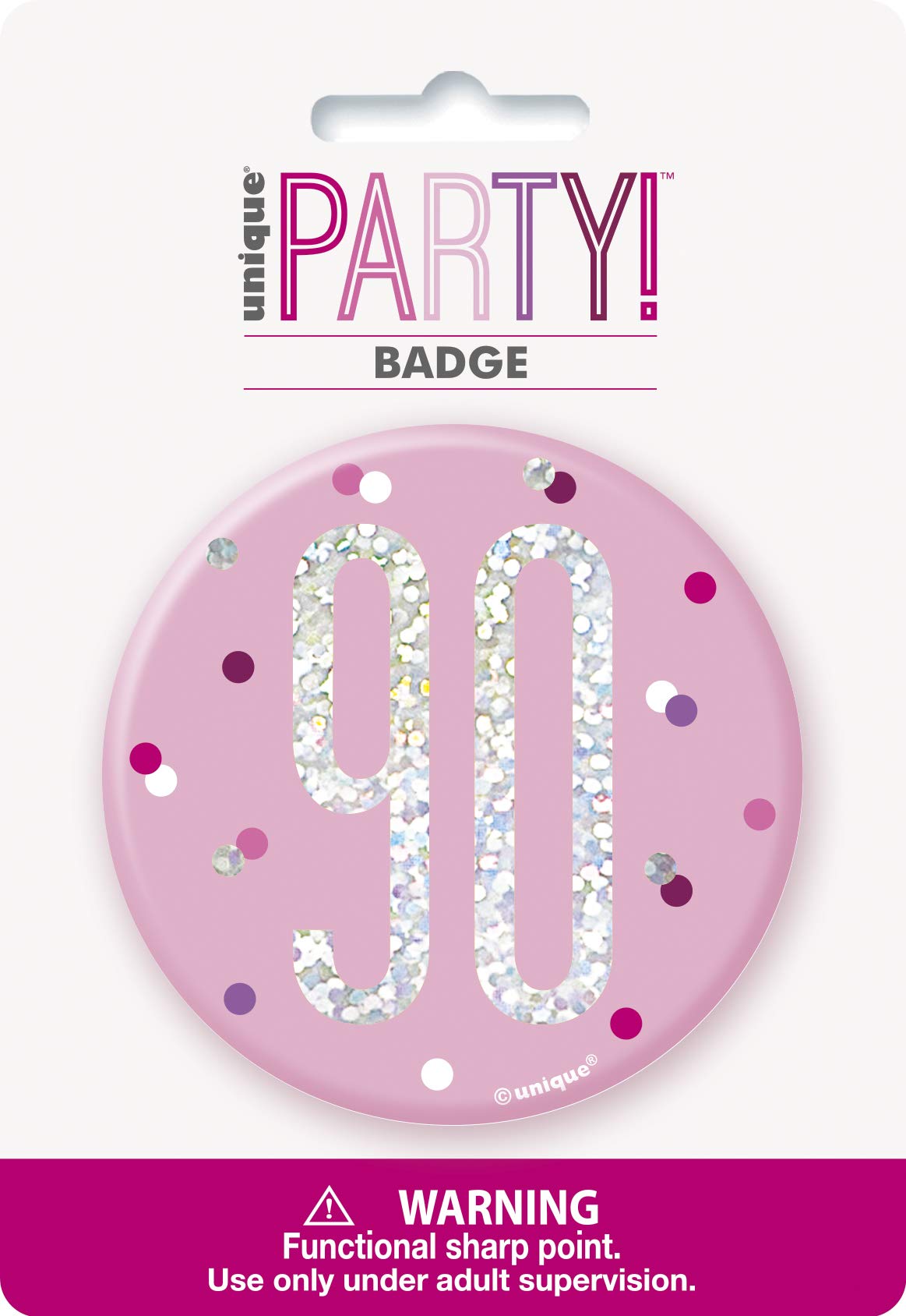 Number "90" Birthday Badge | Pink And Silver | 1 Pc.