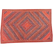 Mogul Interior Indian Table Decorative Red Patchwork Sari Tapestry Wall Hanging