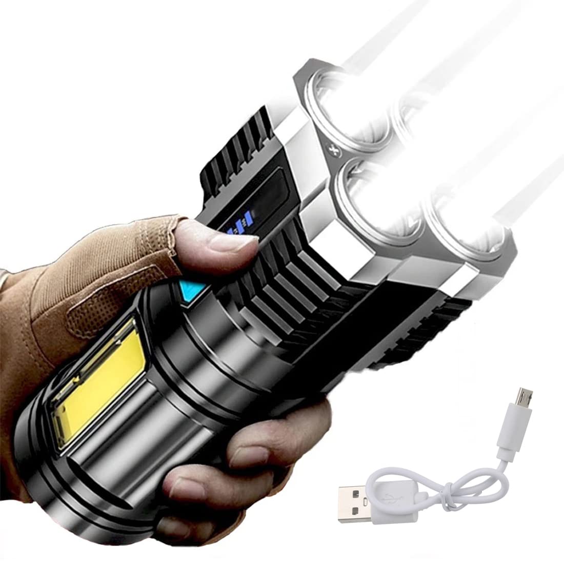 BODYA 4-core Super Bright Flashlight LED Torch Strong Light USB Rechargeable Outdoor Multi-Function Lamp Camping COB Light