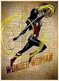 Wonder woman superhero art print on vintage dictionary page