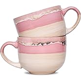 Bosmarlin Large Ceramic Coffee Mug Set of 2, Stoneware Jumbo Latte Mugs Tea for Office and Home, 16 Oz, Dishwasher and Microwave Safe(Pink, 2)