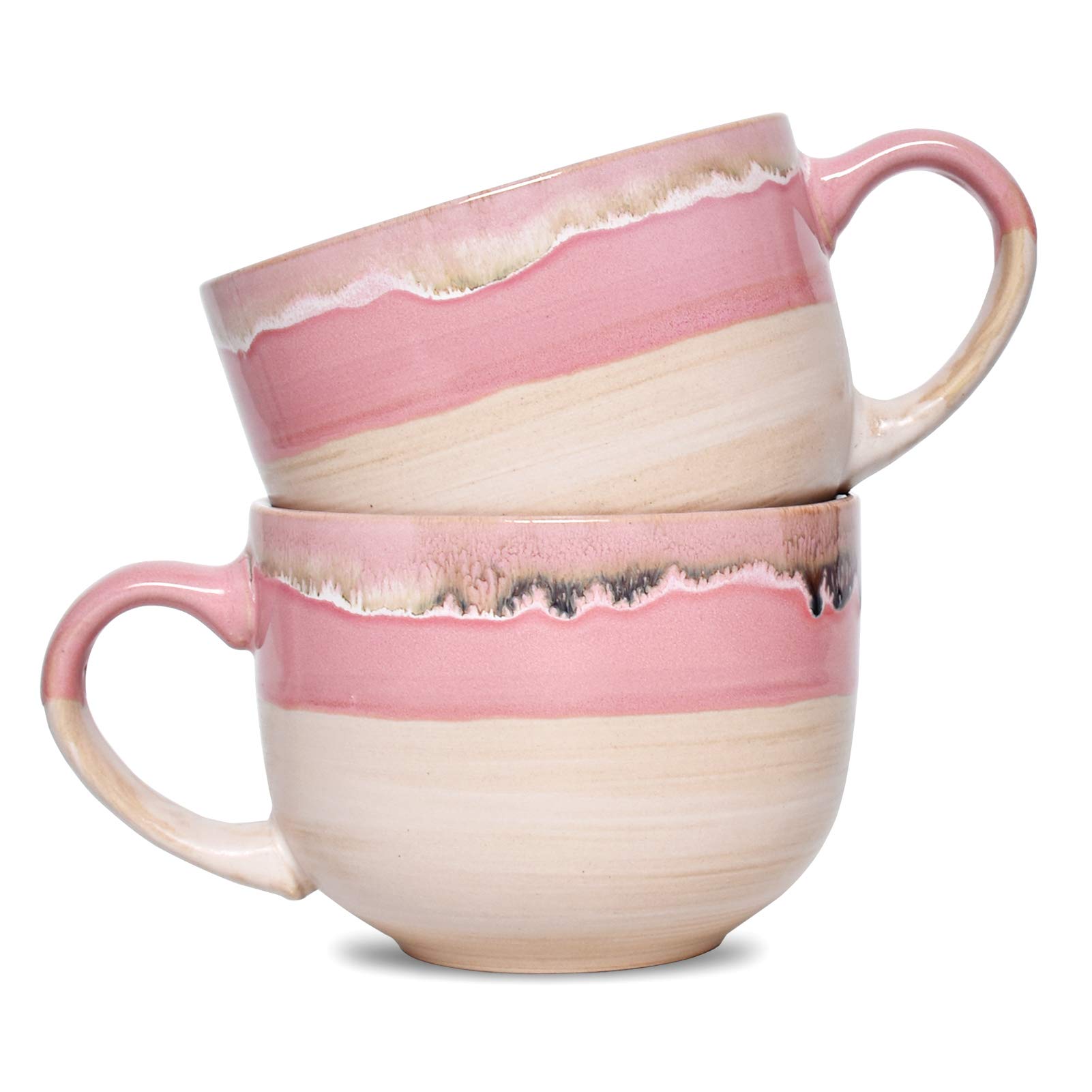 Photo 1 of Bosmarlin Large Ceramic Coffee Mug Set of 2, Stoneware Jumbo Latte Mugs Tea for Office and Home, 16 Oz, Dishwasher and Microwave Safe(Pink, 2)