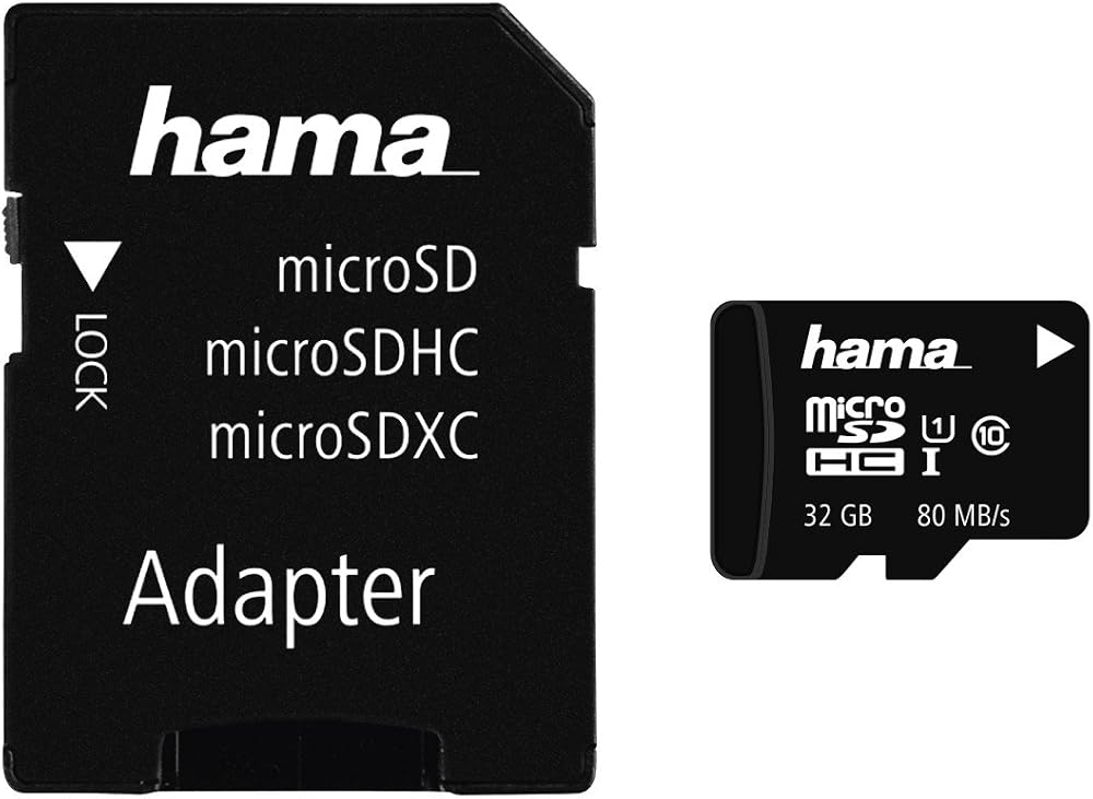 Hama 32GB microSDHC UHS-I Class10 Card with SD Adapter 80MBs Black