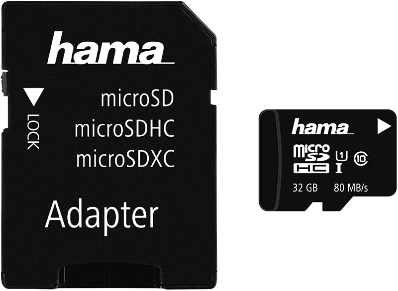 Hama 32GB microSDHC UHS-I Class10 Card with SD Adapter 80MBs Black