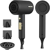SHRATE Professional Ionic Hair Dryer with Diffuser &amp; Nozzle | Low Noise | Compact Blow Dryer for Curly, Frizzy &amp; All Hair Types | Gentle for Sensitive Hair | Design for Home, Travel, Women &amp; Men