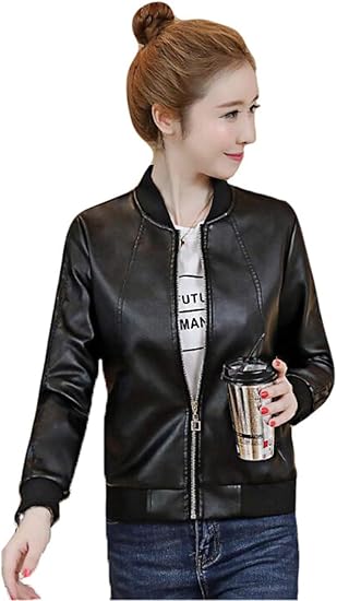 Amazon Piite アウター レディース 立つ襟 ショート丈 長袖 レザーブルゾン ジャケット ライダースジャケット 革ジャン カジュアル おしゃれ 無地 純色 Pu 防寒 体型カバー 通勤通学 コート ジャケット 通販