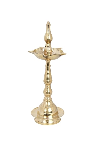 Hazel Brass Fancy Kerela Samay Diya Oil Diwali Puja Lamp, Golden