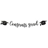 Milianquill Congrats Grad Banner - 9 ft Black Pre-Strung Congrats Grad Banner, Graduation Party Decorations & Decor for Elementary, 5th Grade, 8th Grade, High School, College, Congrats Grad Sign