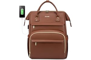 LOVEVOOK Leather Laptop Backpack for Women 15.6 inch,Travel Purse Nurse Teacher Carry On Backpack Computer Bag,Professional College Business Work Bags with USB Port,Brown