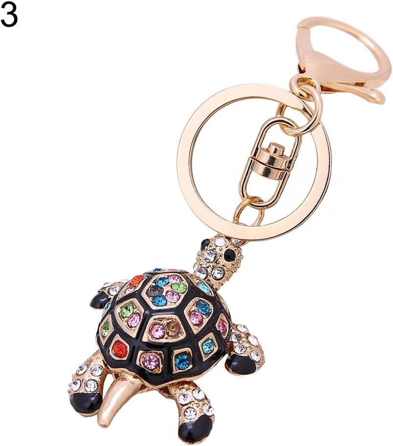 LBgrandspec Decorative Key Chain Colorful Rhinestone Turtle Charm Pendant Car Key Ring Gift Turtle Alloy Point Drill Pendant Keychain Fashion Bag Sweater Chain Car Keychain- Black