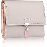 FT FUNTOR RFID Wallets for Women, Leaf Card Holder Trifold Ladies Wallets Coins Zipper Pocket with ID Window Small Size Grey