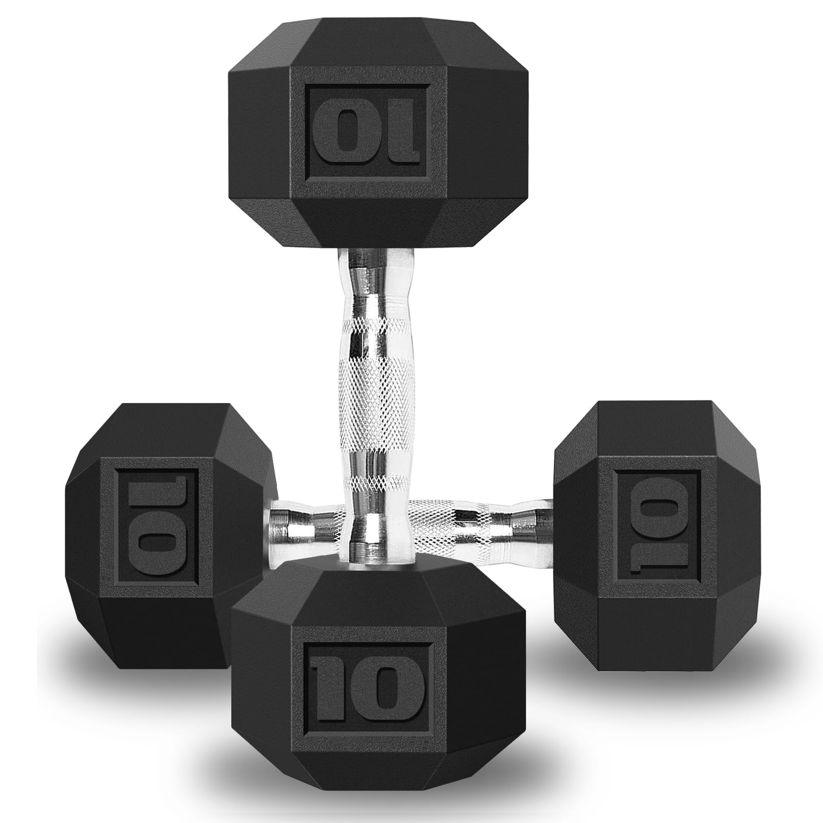 Photo 1 of Balelinko Hex Dumbbells Free Weights Set with Metal Handles Rubber Encased Solid Cast Iron Hex Dumbbell in Pair, 10 LBS