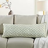 CPC Emerald Green 100% Cotton Block Print Sham Cover 14x36 inch, Handmade Boho Floral Pillowcase, Farmhouse Cottagecore Bedding, Soft Decorative Cushion Cover for Bedroom Décor