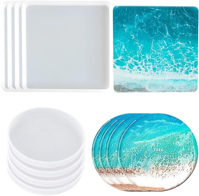 8 Pack Coaster Molds for Resin Casting,4 Pack Square Coaster molds and