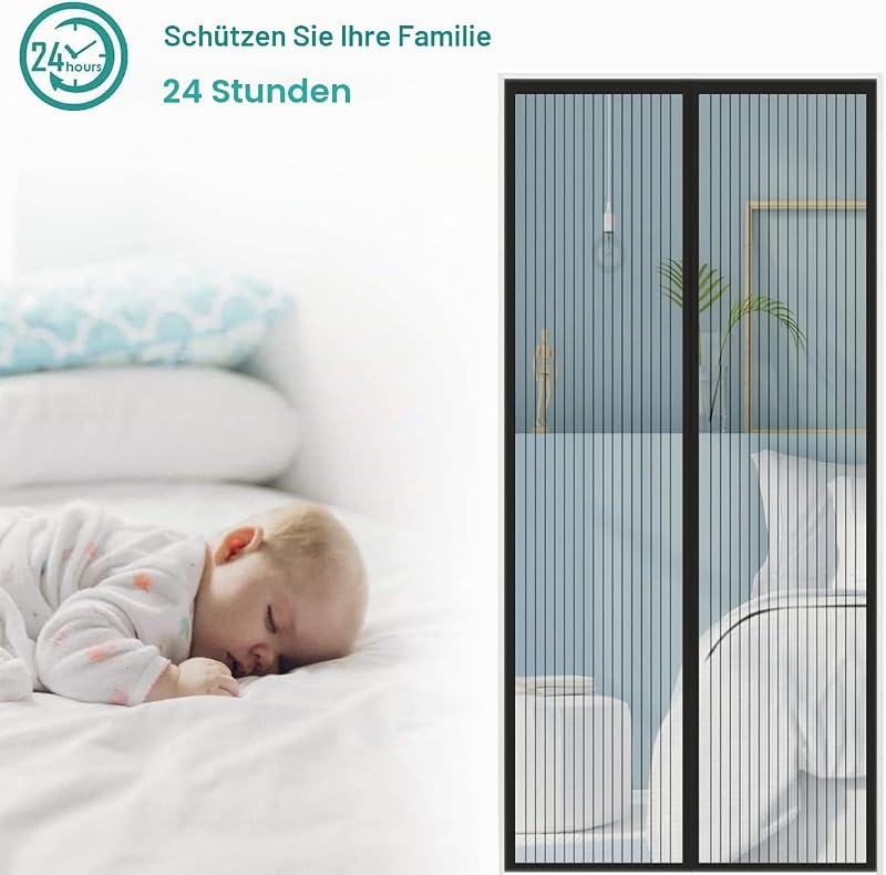 Fliegengitter Tür Magnet, Insektenschutz Balkontür 80x205 cm, Aktualisierte Version Schwarz Magnetvorhang Insektenschutz Ohne Bohren,Fliegenvorhang für Schiebetür und Wohnzimmer