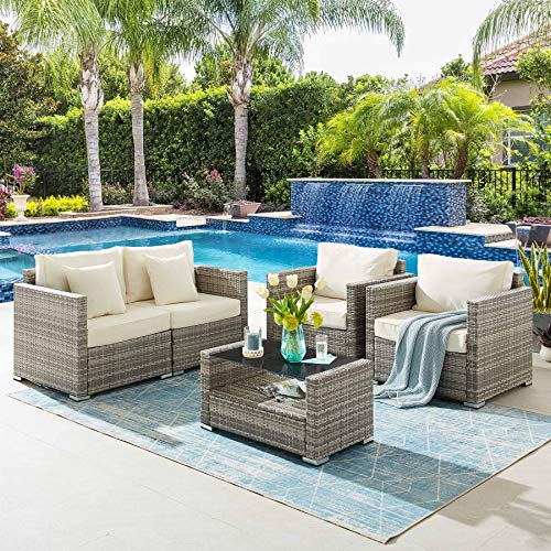 Tribesigns 5 Pieces Patio Furniture Set with Glass Coffee Table, Modern