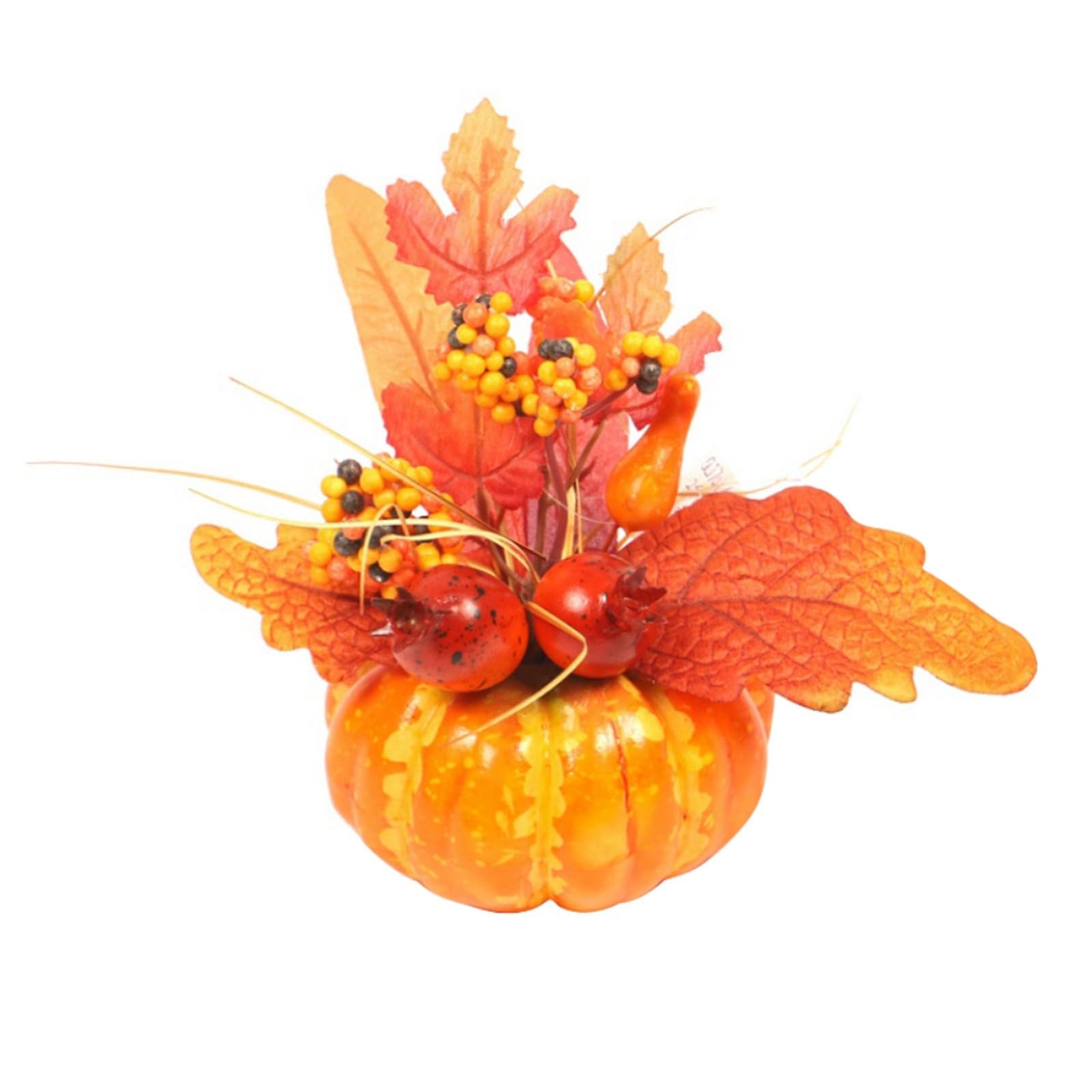 Halloween Decoration Artificial Pumpkin Maple Leaf Flowers Orange Ornament Bonsai Table Centerpiece Props for Halloween Thanksgiving Autumn Fall Decoration