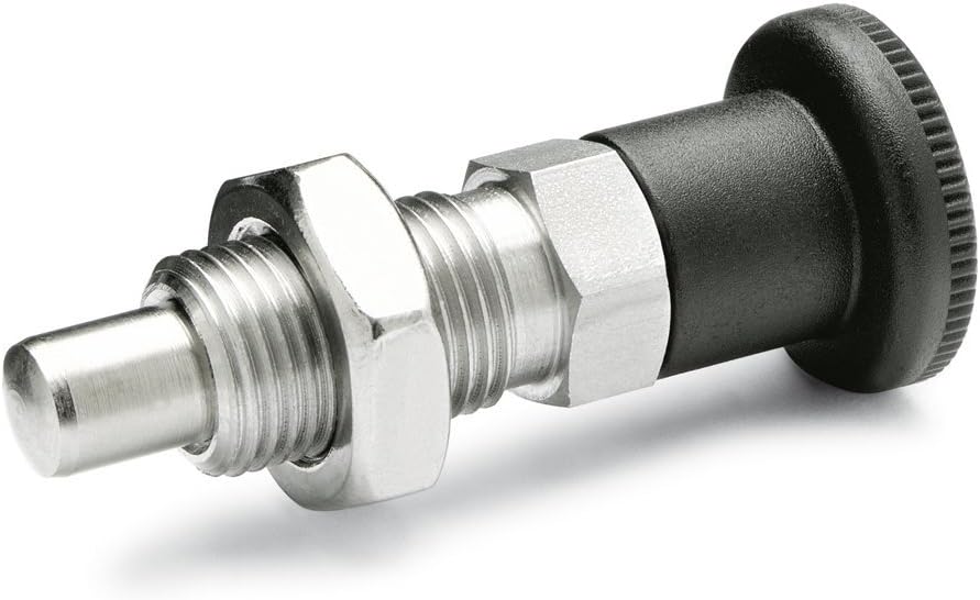 Ganter Standard Elements Stainless Steel Locking Bolt, GN 817, with Lock, Stainless Steel, Click Pen Dry Nickel, 1 Piece