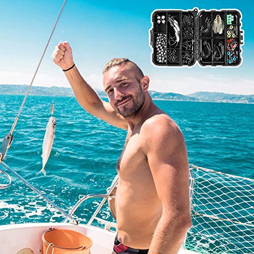 Allnice Angelzubehör-Set, 155-teilig, Angelausrüstung, inklusive Jighaken, Sinker-Gewichte, verschiedene Angelwirbel… – Bild 8