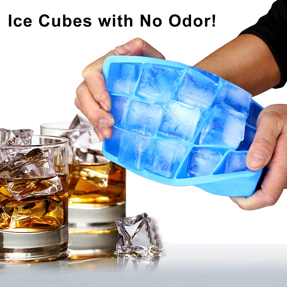 2-Pack Large Silicone Ice Cube Trays with Lids Easy Release Ice Cube Molds Set for Whiskey, Baby Food Silicone Cake Mold 15 Cavity