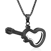 Oinsi Clear Glass Guitar Cremation Neckalce for Ashes Women Men Musical Instrument Memorial Urn Jewelry for Ashes Keepsake Pendant