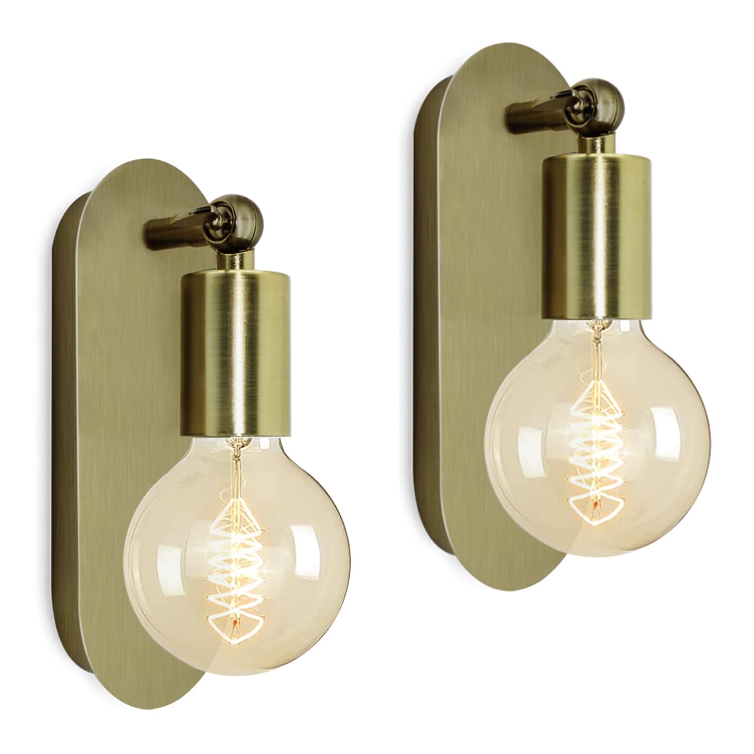 LQUNFYL Vintage Indoor Wall Lamp 2 Pack E27 Industrial Metal Wall Light Adjustable Mid Century Modern Wall Sconce Set of 2 Rotatable Retro Wall Spotlight Bathroom Vanity Wall Light for Mirror Bedside