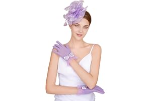 CAIYILA Fascinators Hat Flower Mesh Feathers Headband Derby Hat Clip Tea Party Headwear and Lace Gloves with Bows for Women